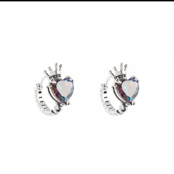 925 Vintage Love Heart Zircon Crown Hoop Earrings. Almost all photos tak… - Picture 3 of 11